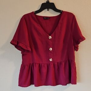 L SHIEN Women's Pink Button‎ Top